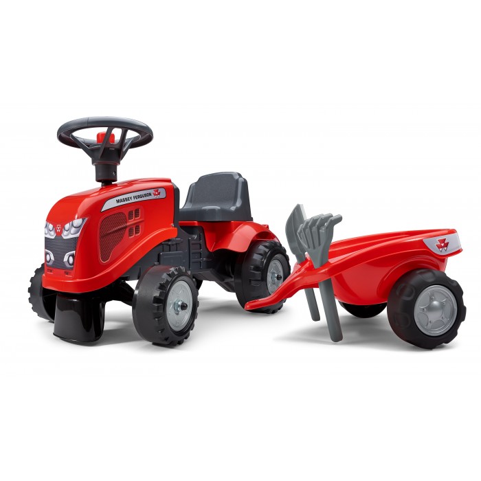 Falk Massey Ferguson Tractor with Trailer, Rake and Shovel, 2 Sets of Stickers, Ride-on and Push-along +1 Year FA241C