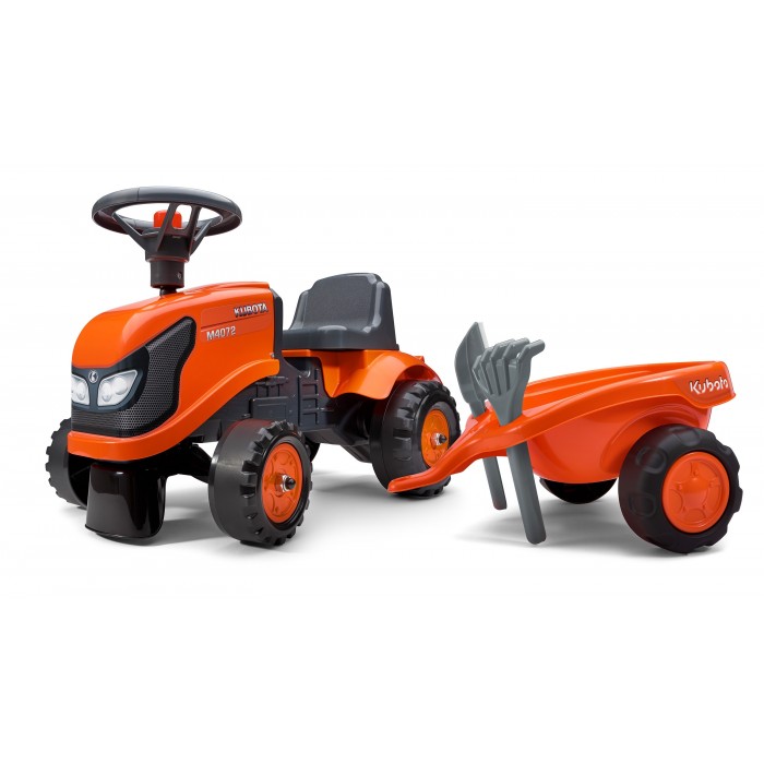 Falk Kubota Tractor with Trailer, Rake and Shovel, 2 Sets of Stickers, Ride-on and Push-along +1 Year FA260C