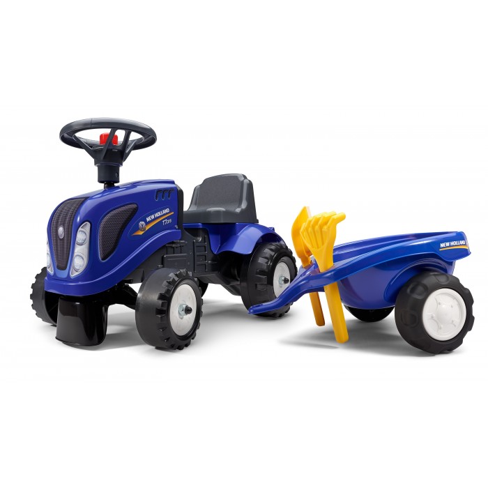 Falk New Holland Tractor with Trailer, Rake and Shovel, 2 Sets of Stickers, Ride-on and Push-along +1 Year FA280C