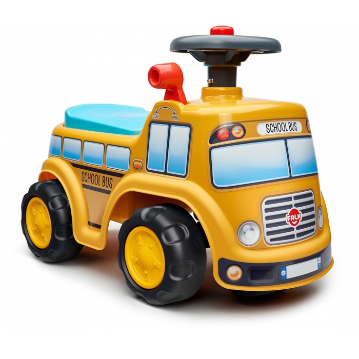 Falk Yellow School Bus, Ride-on and Push-along Vehicle Toy, with Opening Seat, and Steering Wheel with Horn, +1.5 years FA704