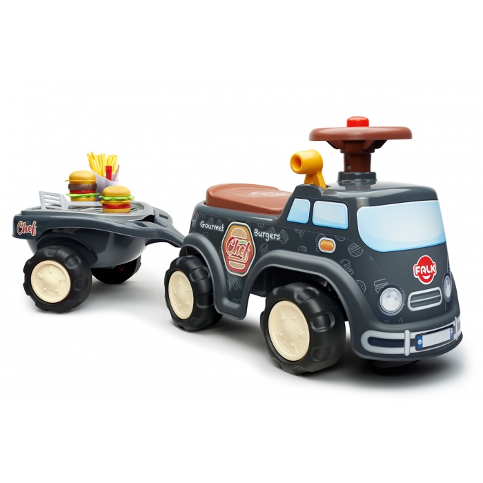 Falk Food Truck Ride-on and Push-along Vehicle Toy, with Barbecue Trailer and Chief cook accessories, +1 years FA707C