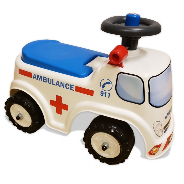 Falk Ambulance Vehicle with Opening Seat and Steering Wheel with a Horn, Ride-on and Push-along +1 Year FA701