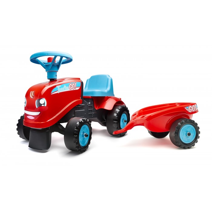 Falk Go! Red Tractor with Trailer and 2 Sets of Stickers, Ride-on and Push-along +1 Year FA200B