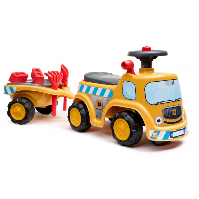 Falk Yellow JCB Construction, Ride-on and Push-along Vehicle Toy, with Trailer and Sand Playset, +1 Year FA715C