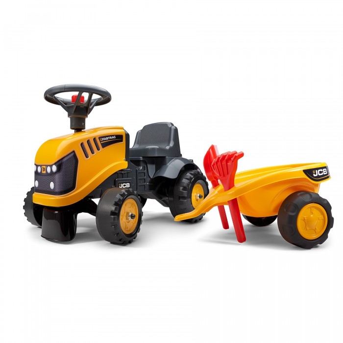 Falk JCB Tractor with Trailer, Rake and Shovel, 2 stickers set, Ride-on and Push-along +1.5 years FA215C